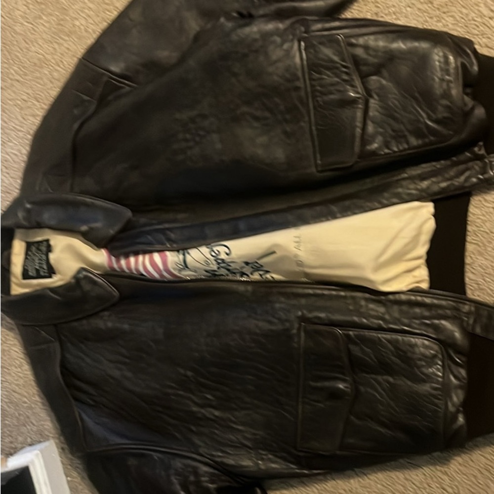 Avirex Dark Brown Leather Bomber Jacket